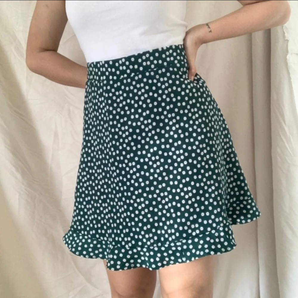 Reformation Mini Skirt In Green Daisy